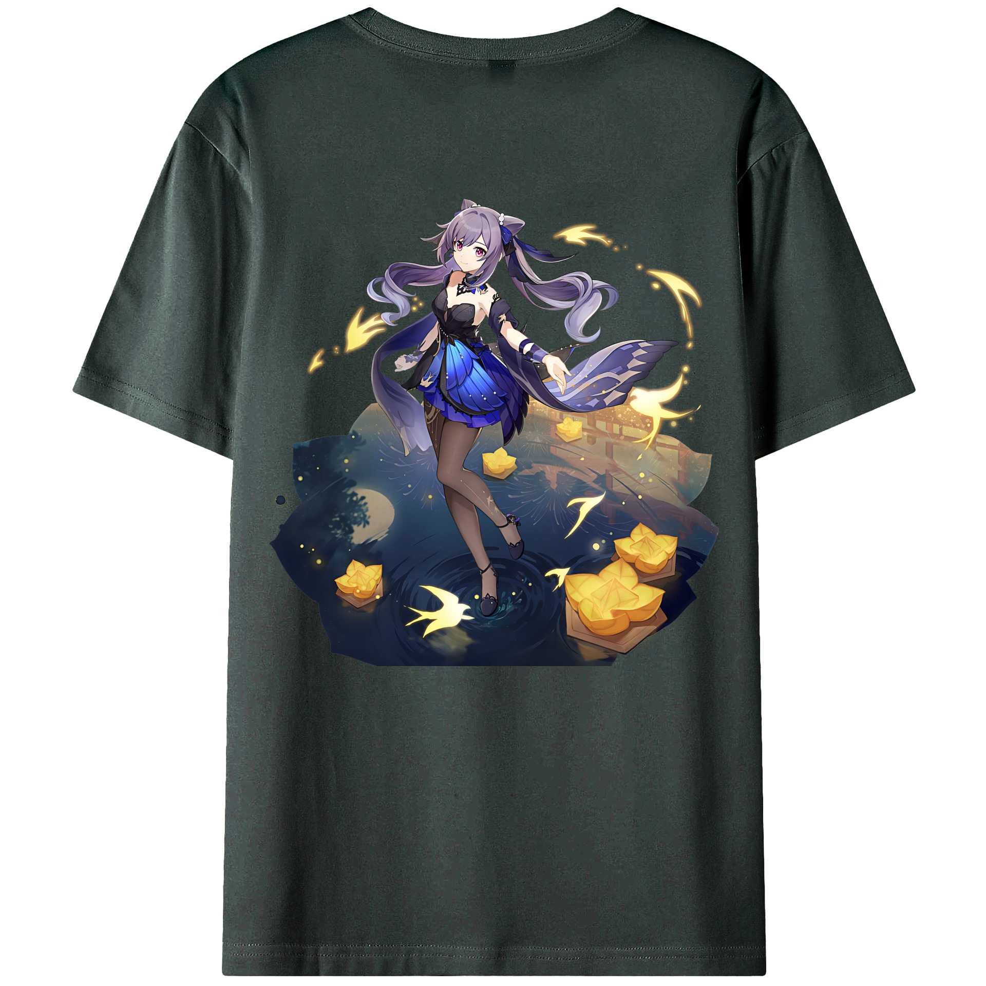 げんし神 刻晴 こくせい genshin Kokusei 綿100％ メンズ半袖Tシャツ（バックプリント） 通気性